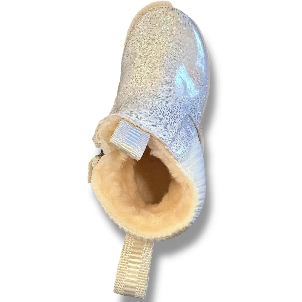 NIB Kids Girls Iridescent Glitter Winter Boots Side Zip Comfort Warm Sz 8
